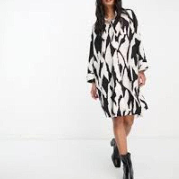 Monki mini shirt dress in black and cream print - Picture 2 of 12